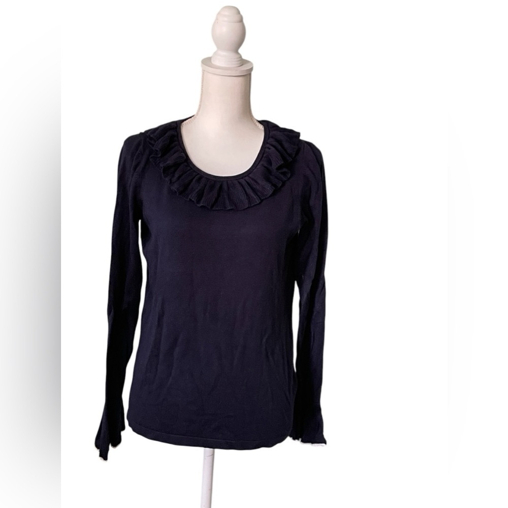 Boden Womens Ruffled Knit Lavina Sweater Navy Sz 8